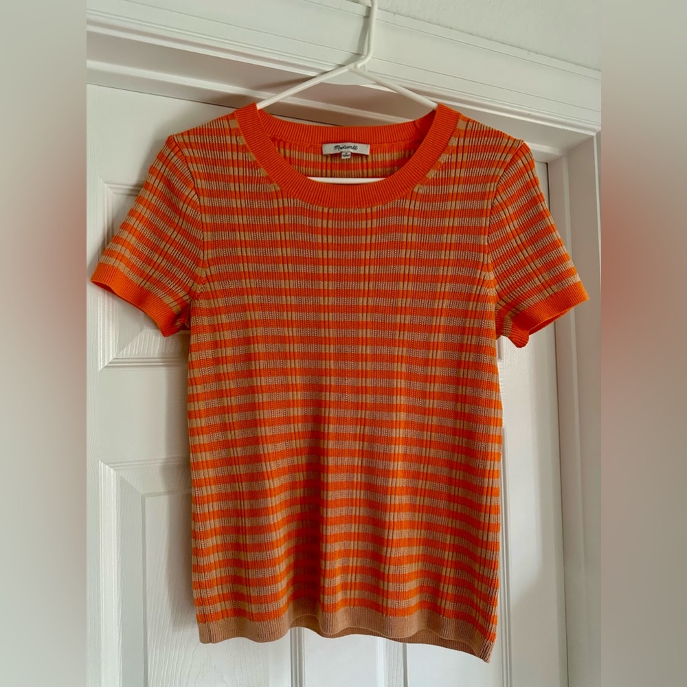 MADEWELL orange/tan striped ringer sweater short sleeve